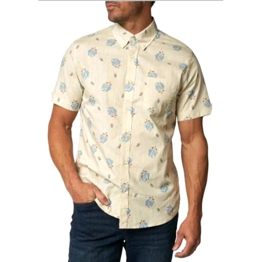 Ben Sherman Mens Turtledove Floral Print Short Sleeve Button Down Shirt Small